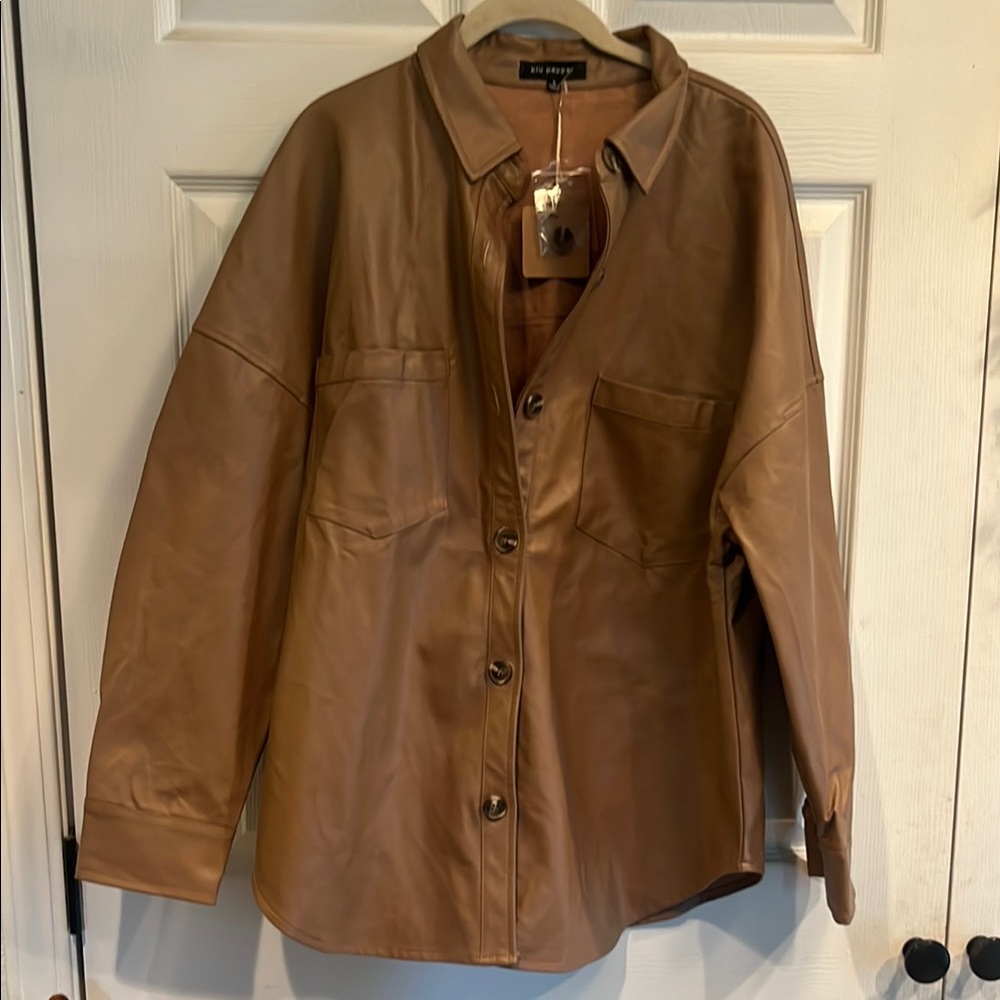 Blu Pepper Caramel color Faux Leather Jacket Classic Style